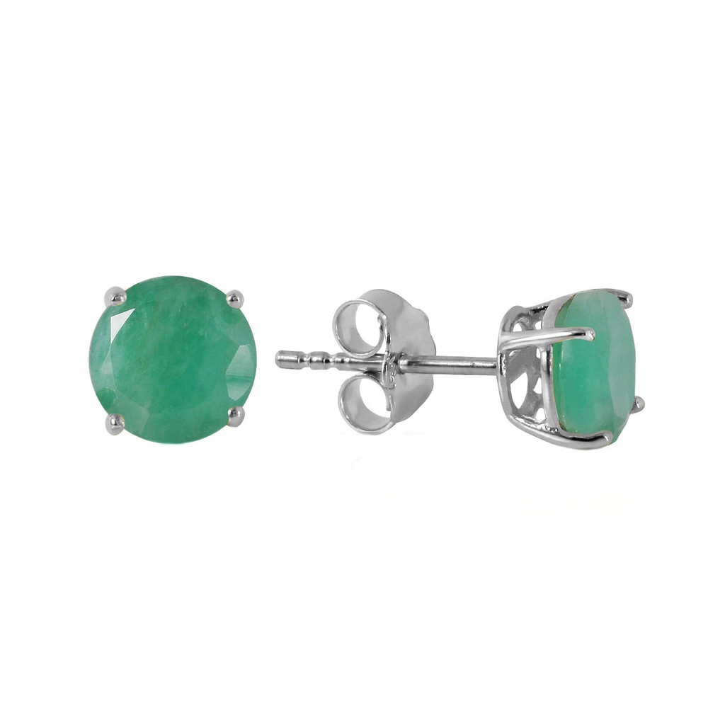 14K. SOLID GOLD STUD EARRINGS WITH NATURAL EMERALDS (White Gold)